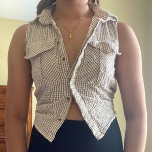tan and white checker gingham vest top